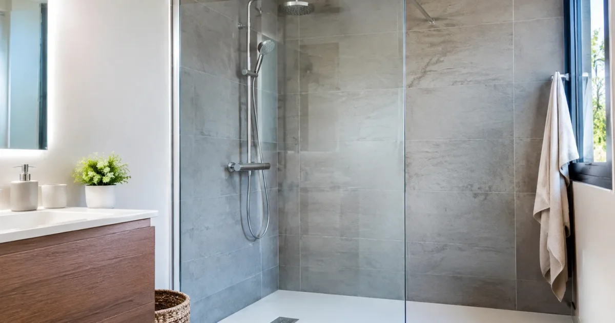 Paroi verre douche verticale claire sans trace blanche