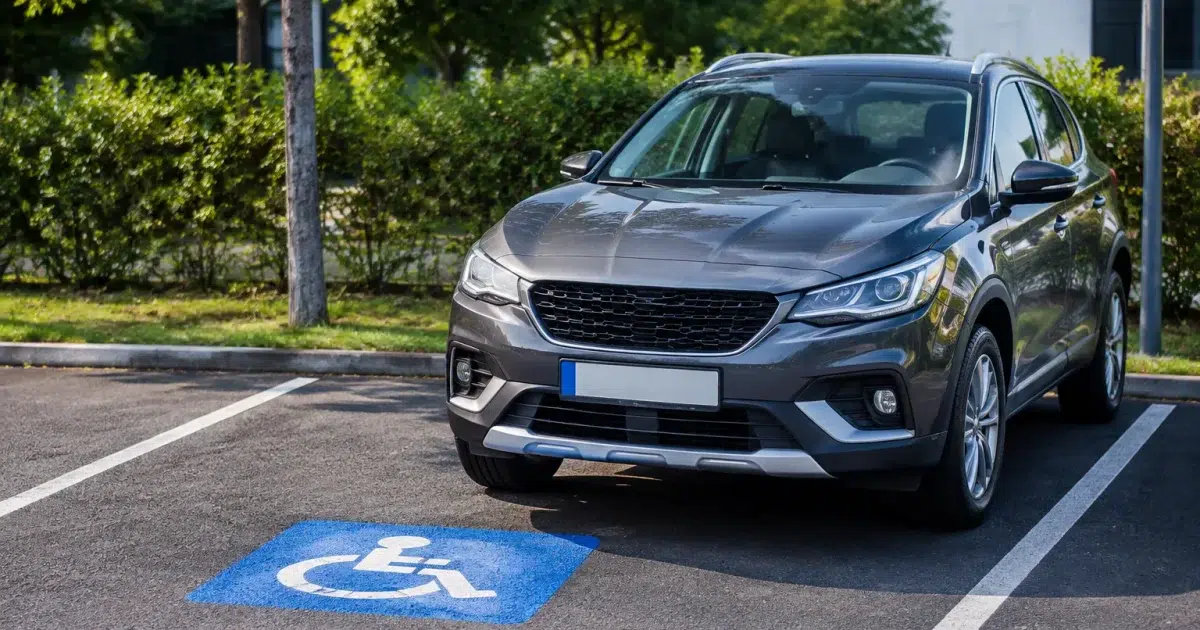 Vehicule stationne dans emplacement marque numero occupant place reservee