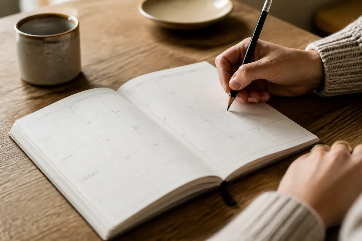 Carnet ouvert avec dates au crayon sur table