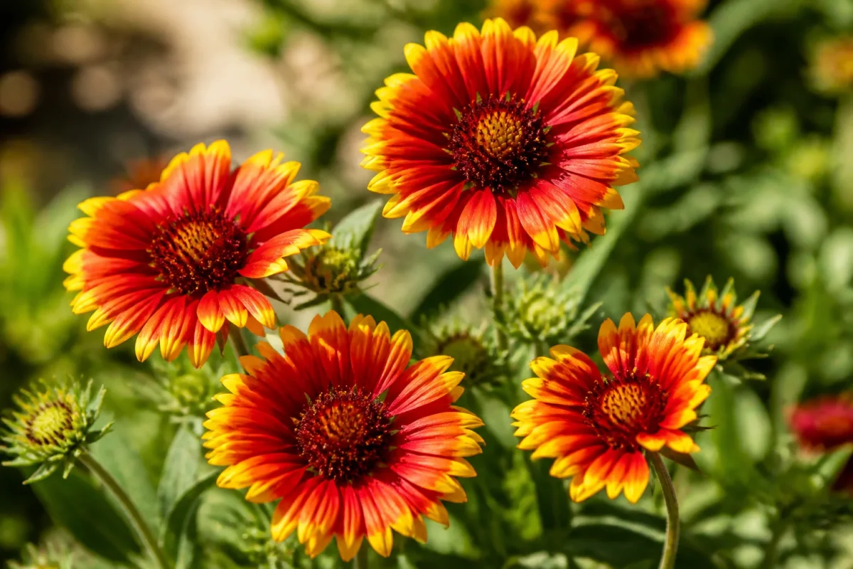 Gaillardes orange et rouges sous plein soleil