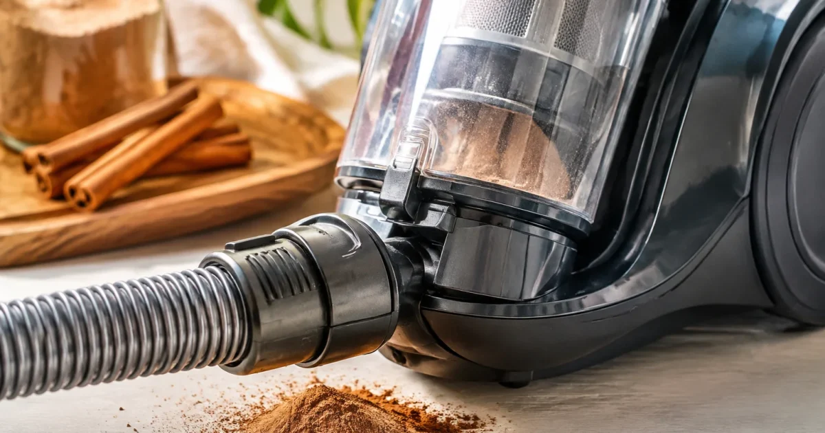 Main versant poudre cannelle dans aspirateur