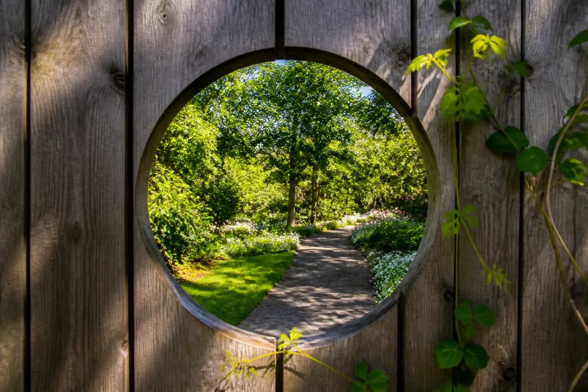 Ouverture ronde dans une cloture en bois