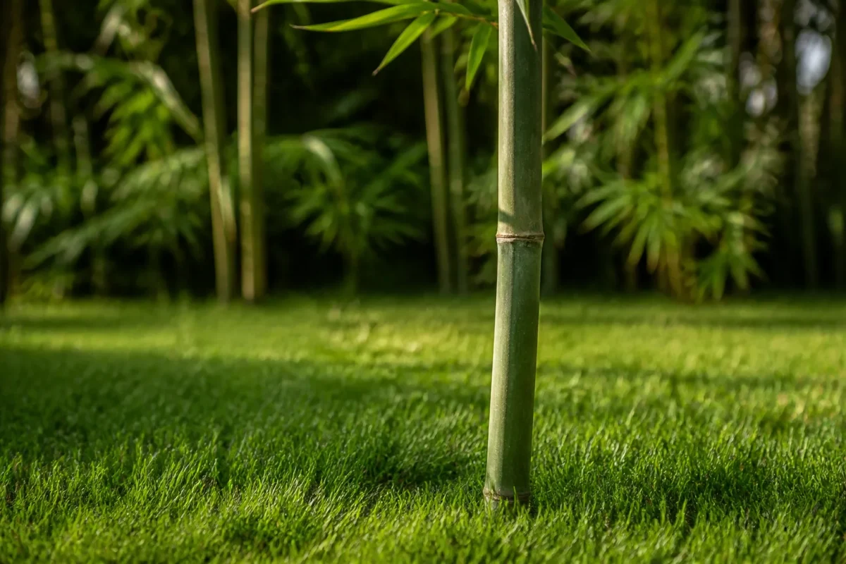 Tige de bambou dressee au-dessus de l'herbe degagee