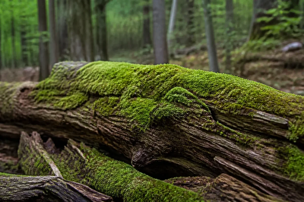 Tronc de bois mort couvert de mousse